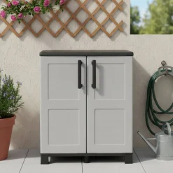 Armadi Da Esterno|Outdoor > Dmora Armadio da esterno 2 ante grigio e nero 68x84h cm - Arisa Nero, Grigio