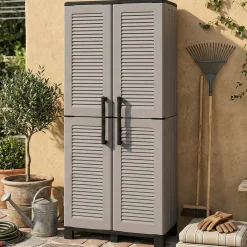 Armadio da Esterno Grigio Chiaro Nero 3 Ripiani 2 Ante 68x37x169h cm, 4 Vani - Ash