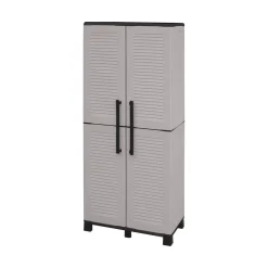 Armadio da Esterno Grigio Chiaro Nero 3 Ripiani 2 Ante 68x37x169h cm, 4 Vani - Ash