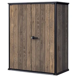 Armadi Da Esterno > Dmora Armadio da Esterno Marrone Noce Nero Cassetti 2 Ripiani 140x74x170h cm, Apertura Battente - Langdon Nero, Marrone Noce