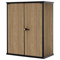 Armadio da Esterno Marrone Quercia Nero Cassetti 2 Ripiani 140x74x170h cm, Apertura Battente - Langdon