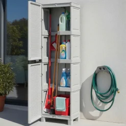 Armadi Da Esterno|Outdoor > Dmora Armadio da Esterno Portascope Impermeabile 50x39x172h cm in Resina Antiurto con 3 Ripiani Made in Italy – Achae Grigio Chiaro