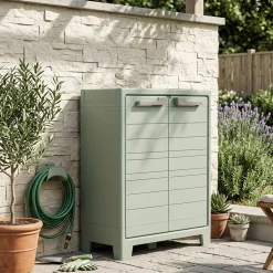 Armadi Da Esterno > Dmora Armadio da esterno Quesnel, 80x44 h100 cm, Grigio e Verde Verde, Grigio