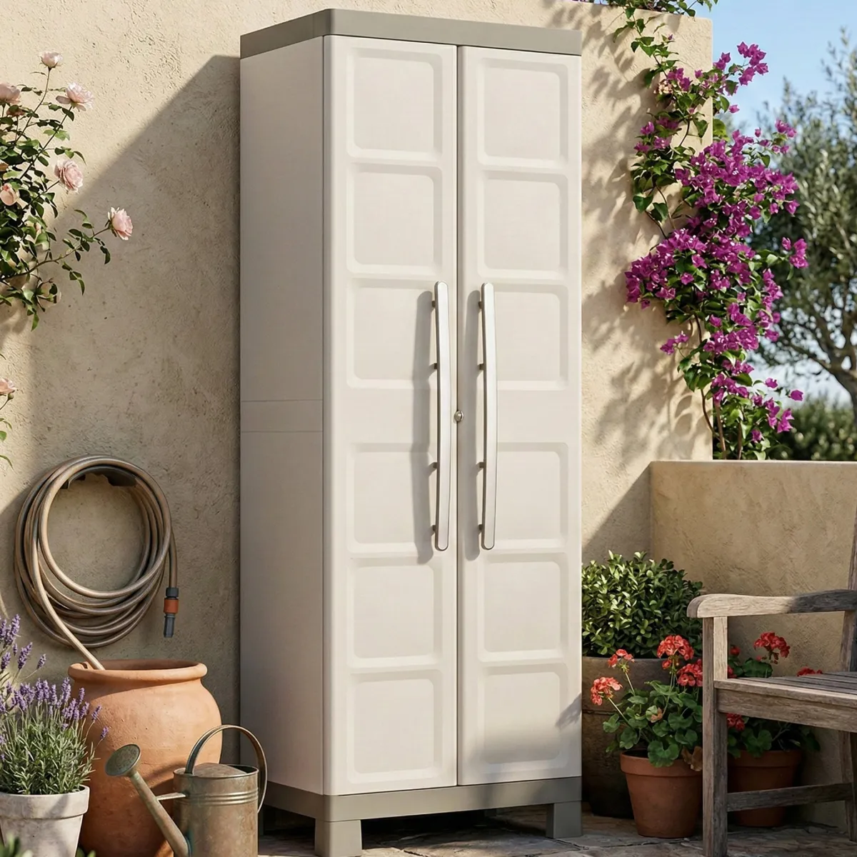 Armadi Da Esterno > Dmora Armadio esterno alto sabbia 65x182h cm - Strathmore Marrone Sabbia