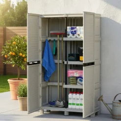 Armadi Da Esterno|Outdoor > Dmora Armadio esterno 2 ante 35x172h cm - Allain Grigio Chiaro