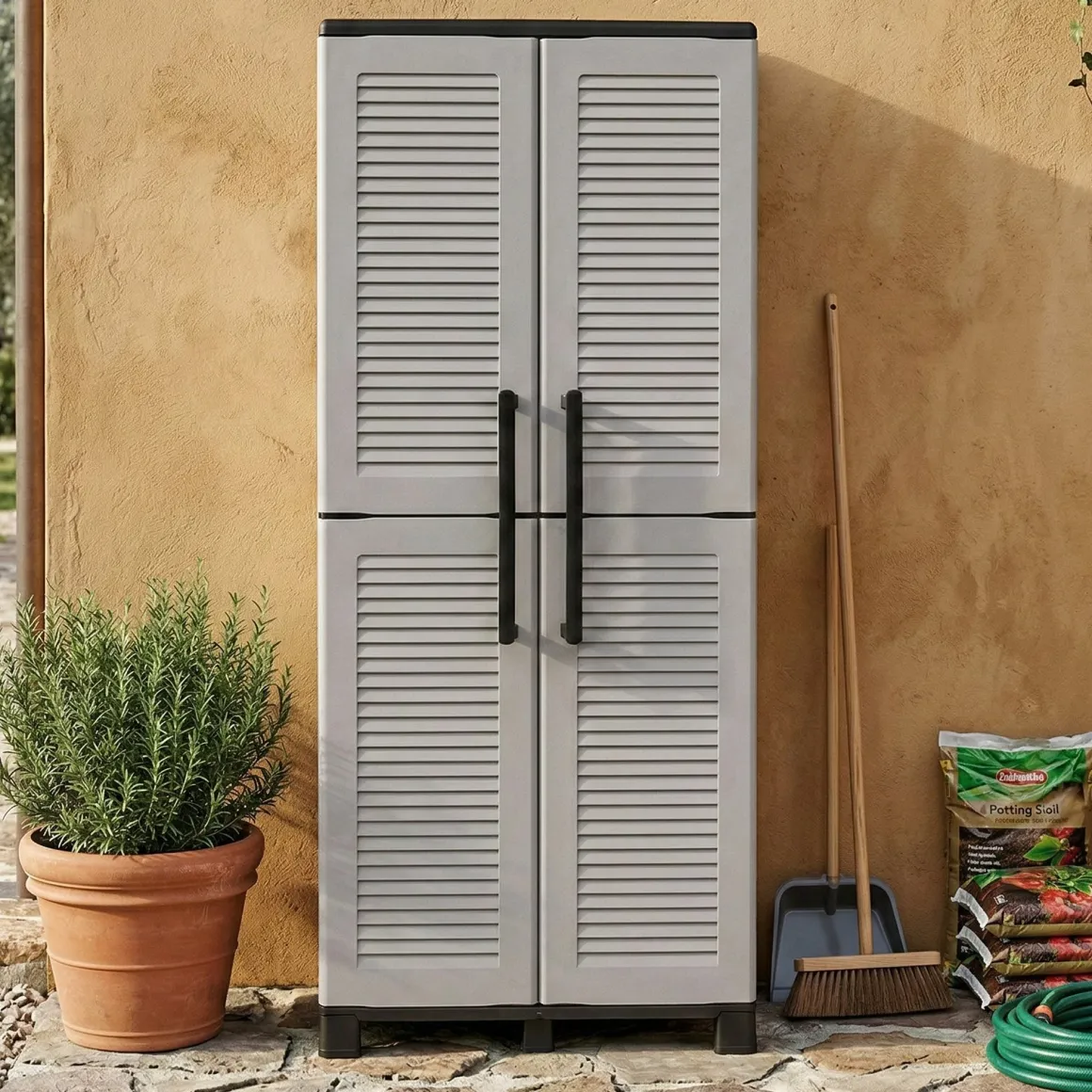 Armadio esterno 2 ante grigio chiaro e nero 68x169h cm - Askan