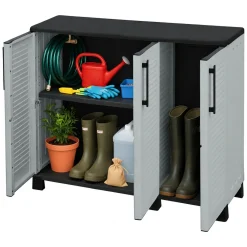 Armadi Da Esterno|Outdoor > Dmora Armadio esterno 3 ante grigio chiaro e nero 102x90h cm - Alaghesia Nero, Grigio Chiaro