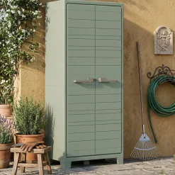 Armadi Da Esterno > Dmora Armadio giardino 2 ante grigio e verde 80x182h cm - Quesnel Verde, Grigio
