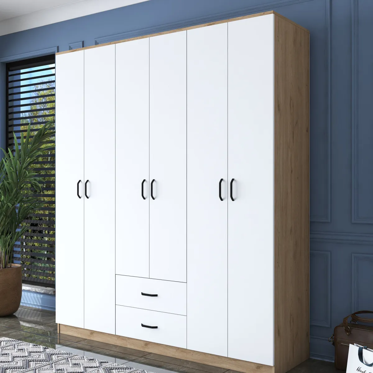 Altri Guardaroba > Dmora Armadio Grande Bianco: Organizzazione Elegante e Funzionale Marrone, Bianco Rovere