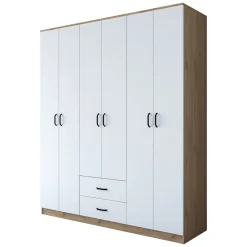 Altri Guardaroba > Dmora Armadio Grande Bianco: Organizzazione Elegante e Funzionale Marrone, Bianco Rovere