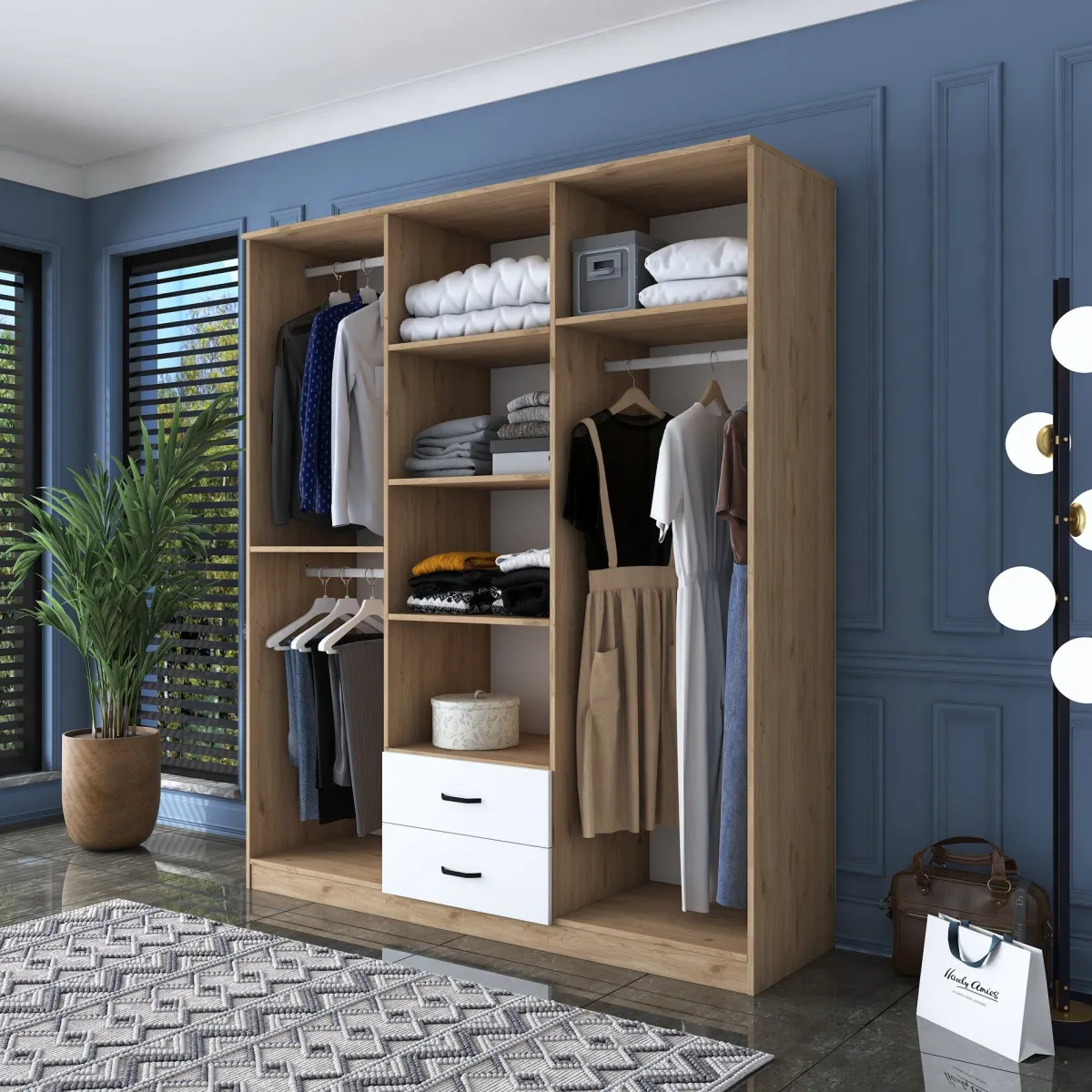 Altri Guardaroba > Dmora Armadio Grande Bianco: Organizzazione Elegante e Funzionale Marrone, Bianco Rovere