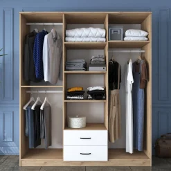 Altri Guardaroba > Dmora Armadio Grande Bianco: Organizzazione Elegante e Funzionale Marrone, Bianco Rovere