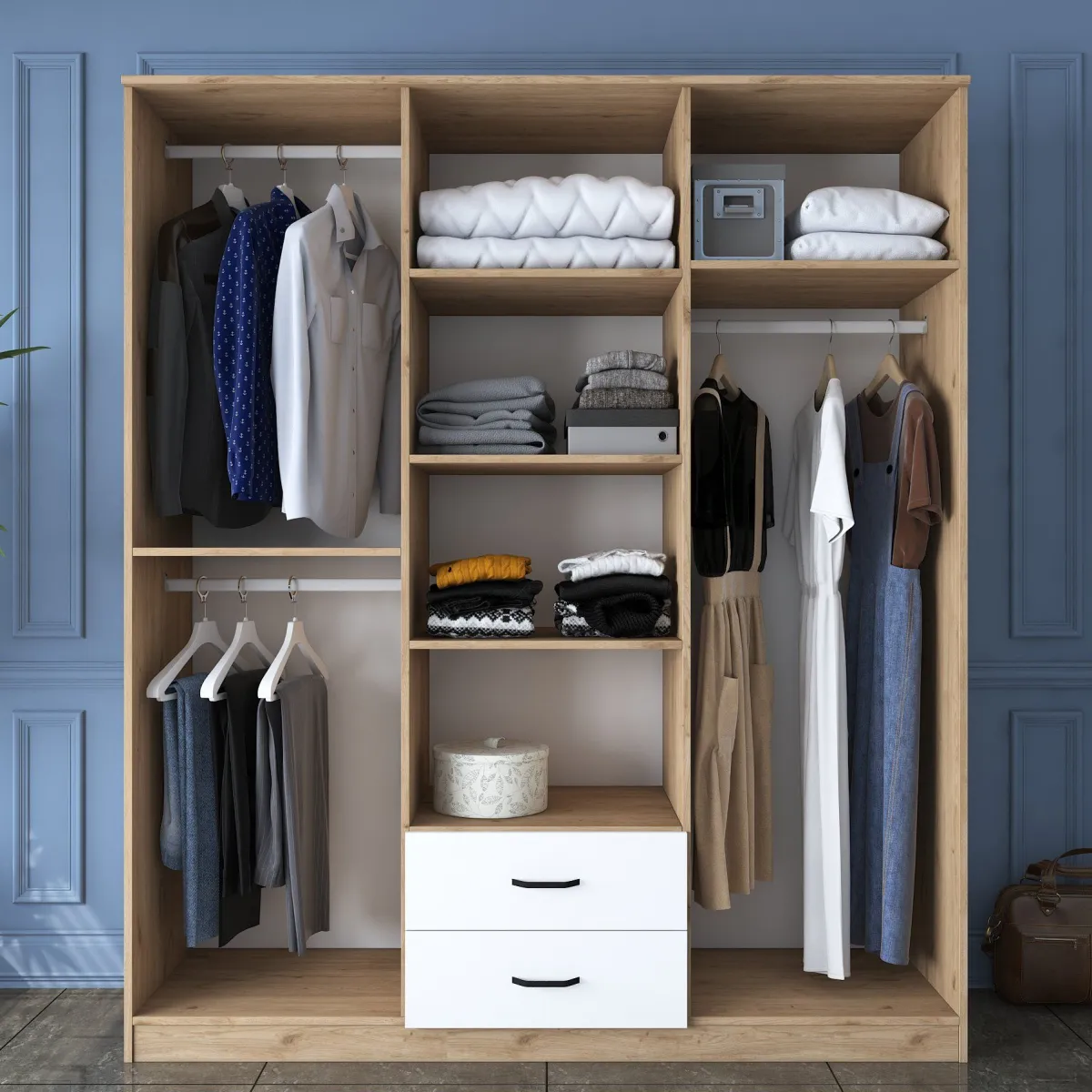 Altri Guardaroba > Dmora Armadio Grande Bianco: Organizzazione Elegante e Funzionale Marrone, Bianco Rovere