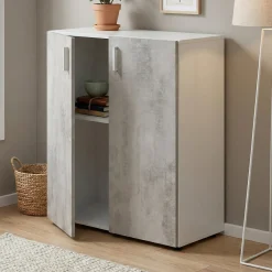 Bagno|Camera Da Letto > Dmora Armadio grigio e bianco 2 ante 80x92h cm - Argento Bianco, Grigio Cemento