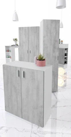 Bagno|Camera Da Letto > Dmora Armadio grigio e bianco 2 ante 80x92h cm - Argento Bianco, Grigio Cemento