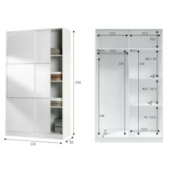 Armadio Guardaroba 2 Ante Scorrevoli 120x50x200h cm Bianco lucido Salvaspazio in Legno con Appendiabiti e 4 Ripiani Regolabili – Adrenalin