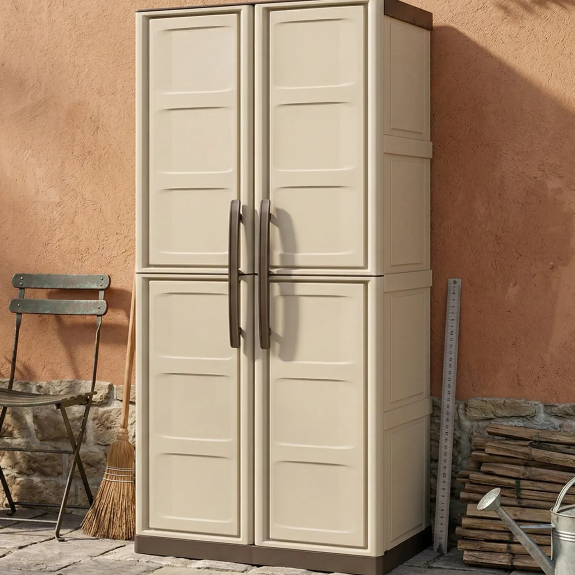 Armadio in plastica 2 ante beige e marrone 70x165h cm - Ipno