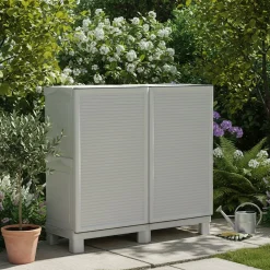 Armadi Da Esterno|Outdoor > Dmora Armadio in plastica 2 ante 35x172h cm - Achae Grigio Chiaro