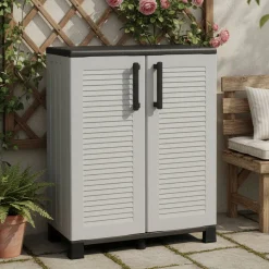 Armadi Da Esterno|Outdoor > Dmora Armadio in plastica 2 ante grigio e nero 68x163h cm - Akina Nero, Grigio