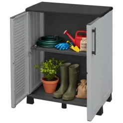 Armadi Da Esterno|Outdoor > Dmora Armadio in plastica 2 ante grigio e nero 68x163h cm - Akina Nero, Grigio