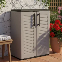 Armadi Da Esterno > Dmora Armadio in plastica 2 ante grigio e verde 80x182h cm - Quesnel Verde, Grigio