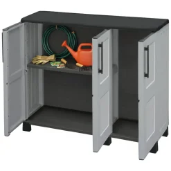 Armadi Da Esterno|Outdoor > Dmora Armadio in plastica 3 ante grigio chiaro e nero 102x90h cm - Alaghesia Nero, Grigio Chiaro
