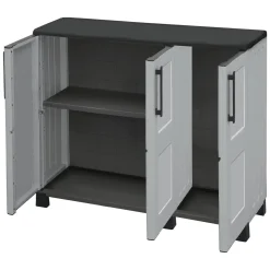 Armadi Da Esterno|Outdoor > Dmora Armadio in plastica 3 ante grigio chiaro e nero 102x90h cm - Alaghesia Nero, Grigio Chiaro