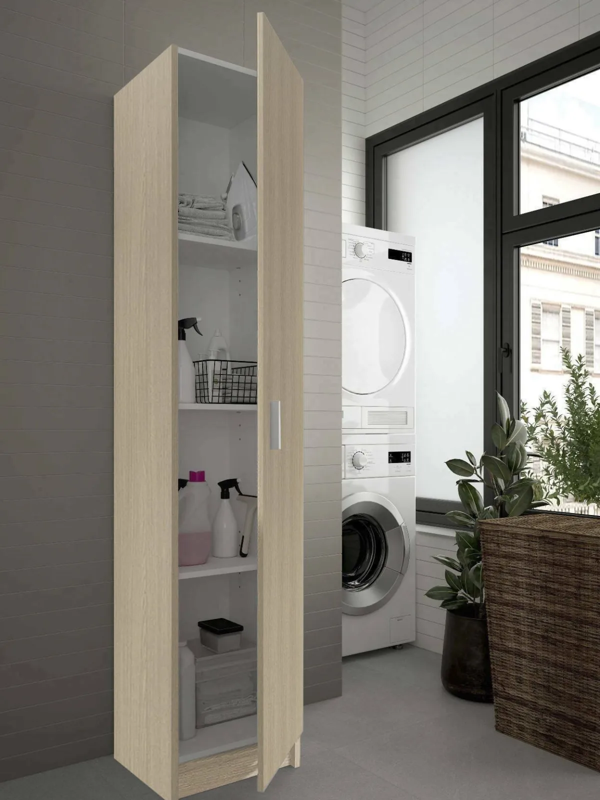 Armadi Multiuso 1 Anta|Camera Da Letto > Dmora Armadio legno lavanderia 37x180h cm - Alexander Marrone Rovere