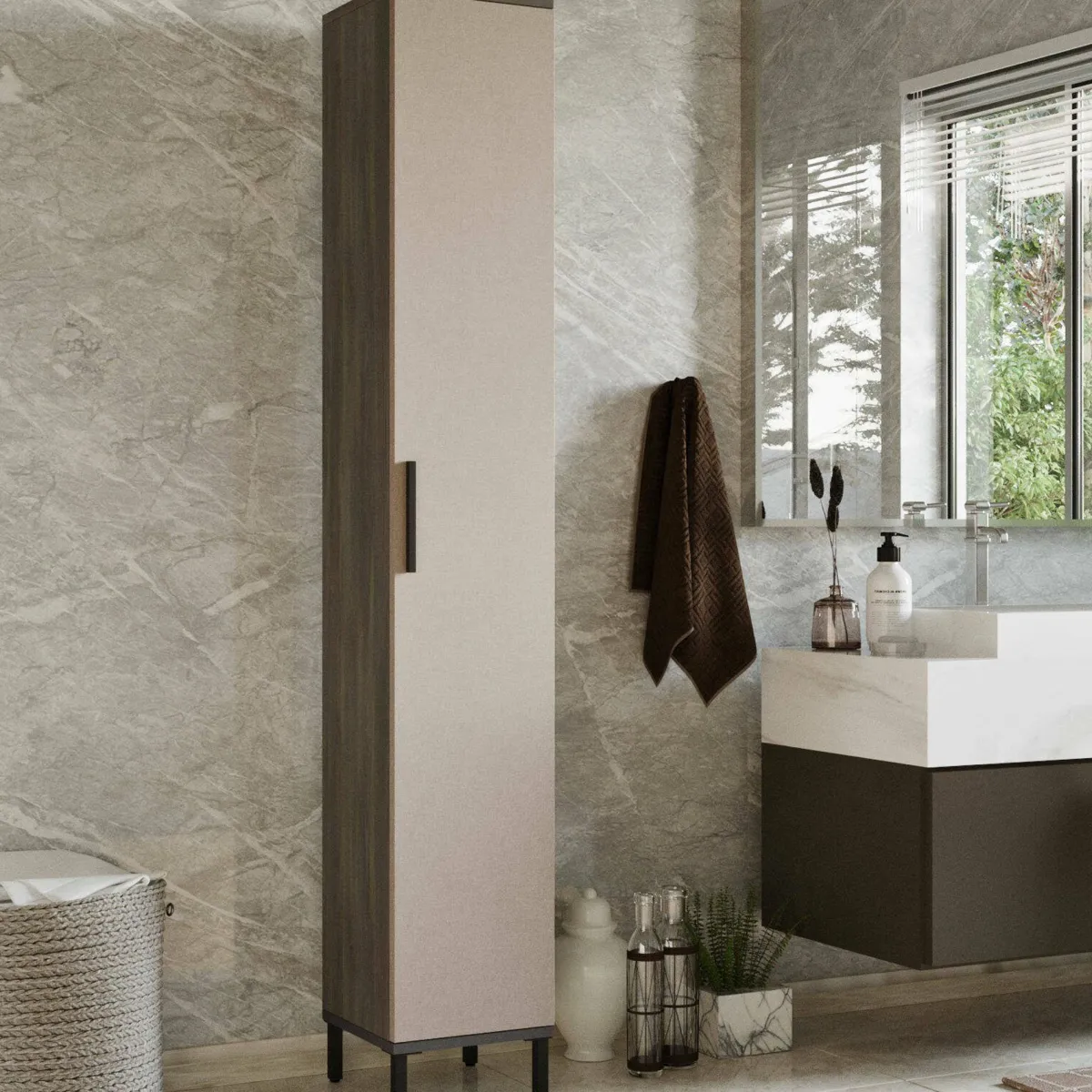 Armadi Multiuso 1 Anta > Dmora Armadio marrone e antracite slim 29x183h cm - Eusebe Nero, Marrone Antracite
