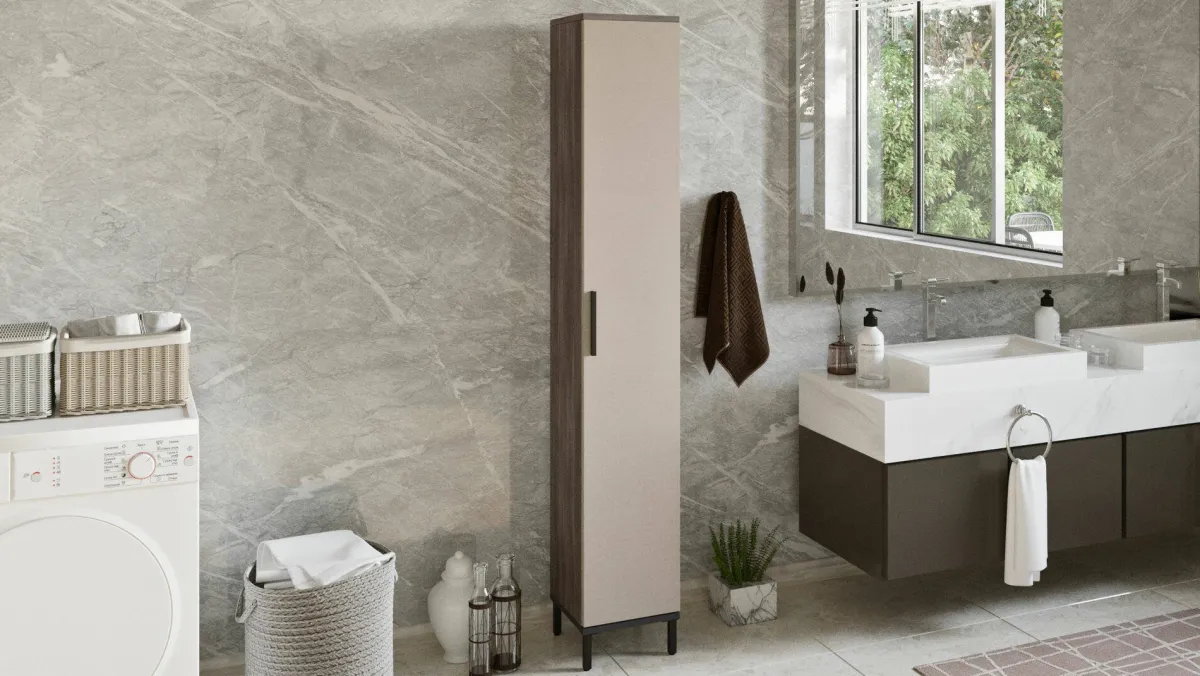 Armadi Multiuso 1 Anta > Dmora Armadio marrone e antracite slim 29x183h cm - Eusebe Nero, Marrone Antracite