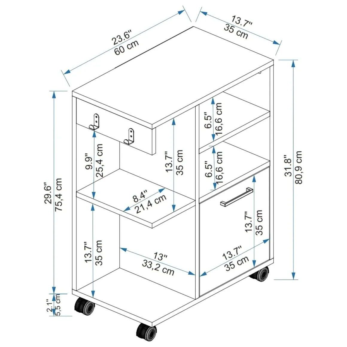 Armadio Multiuso 1 Anta Bianco 5 Ripiani Un'anta 81x60h cm, 5 Vani - Fornelli