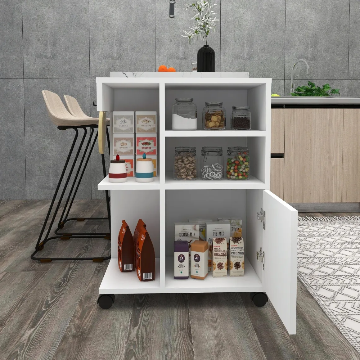 Armadio Multiuso 1 Anta Bianco 5 Ripiani Un'anta 81x60h cm, 5 Vani - Fornelli