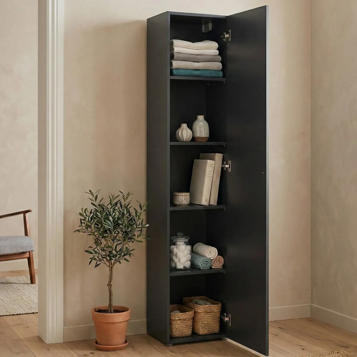 Armadi Multiuso 1 Anta > Dmora Armadio Multiuso 1 Anta 4 Ripiani Apertura Battente 40x180h cm, Un'anta - Neto Grigio Antracite