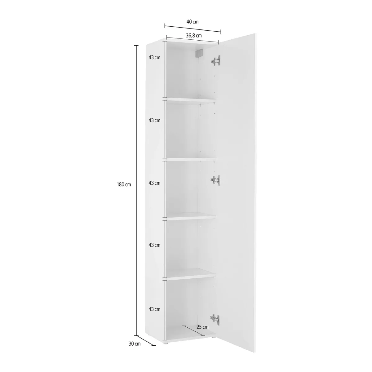 Armadi Multiuso 1 Anta > Dmora Armadio Multiuso 1 Anta 4 Ripiani Apertura Battente 40x180h cm, Un'anta - Neto Grigio Antracite