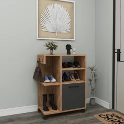 Armadi Multiuso 1 Anta > Dmora Armadio Multiuso 1 Anta Marrone Rovere Nero Antracite 5 Ripiani Un'anta 60x81h cm, 5 Vani - Fornelli Nero Antracite, Marrone Rovere