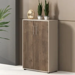 Armadio Multiuso 2 Ante Beige Marrone Noce 2 Ripiani 2 Ante 79x118h cm, 3 Vani - Parabita