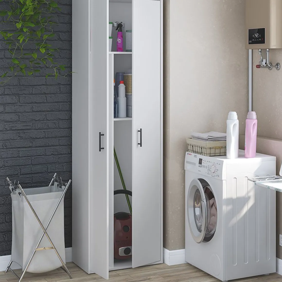 Armadi Multiuso 2 Ante > Dmora Armadio Multiuso 2 Ante 3 Ripiani 2 Ante 35x195h cm, Ideale per Lavanderia Made in Italy - Gilroy Bianco