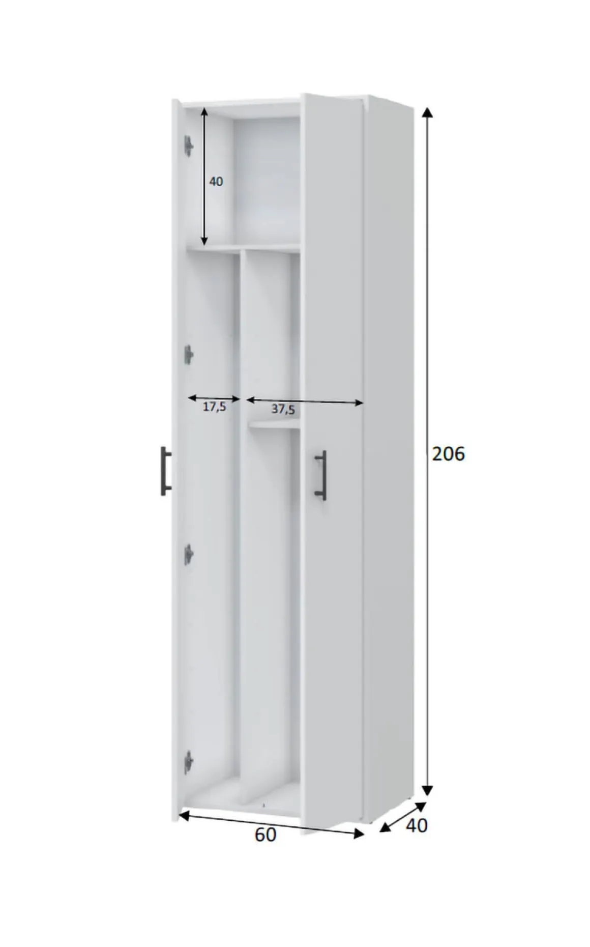 Armadi Multiuso 2 Ante > Dmora Armadio Multiuso 2 Ante 3 Ripiani 2 Ante 35x195h cm, Ideale per Lavanderia Made in Italy - Gilroy Bianco
