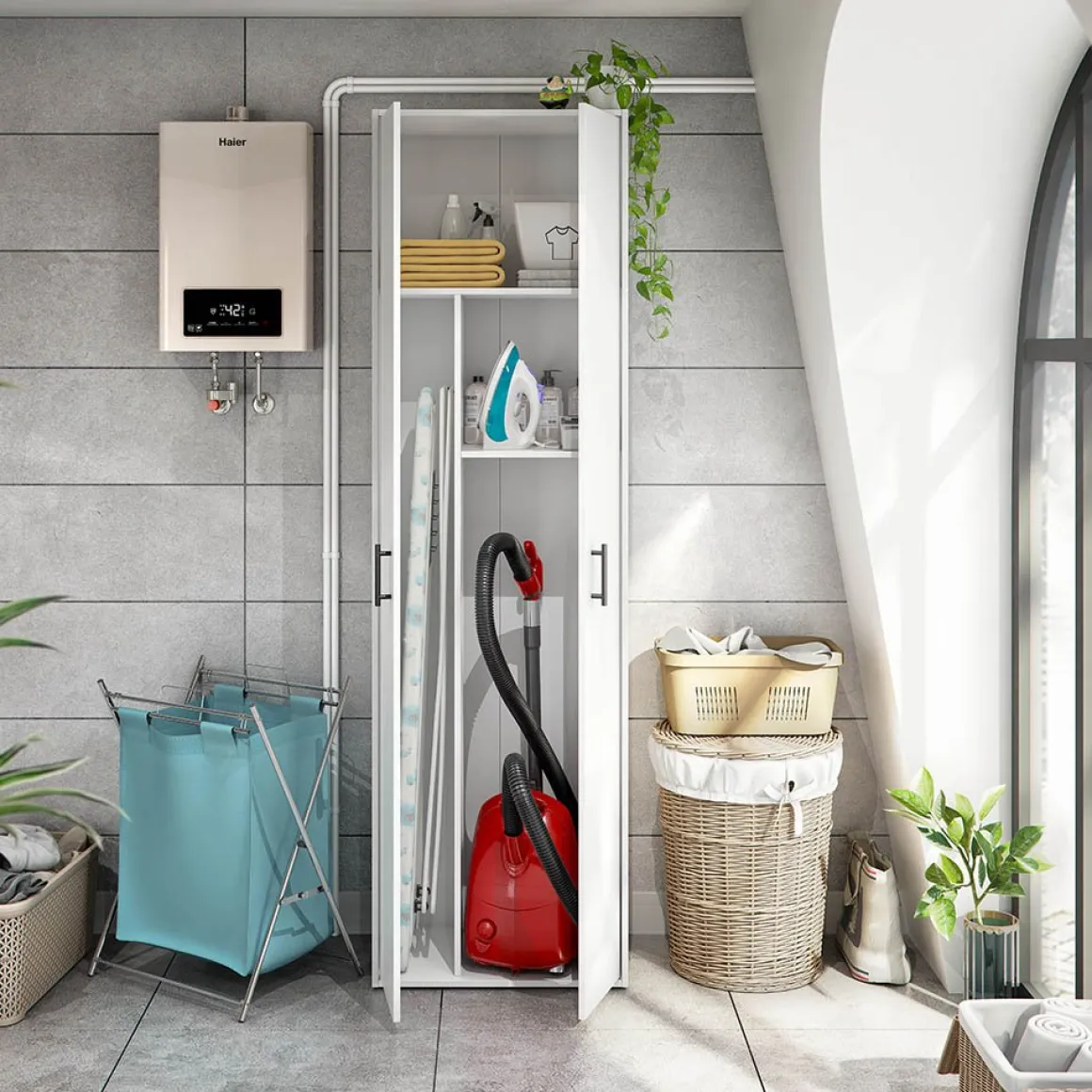 Armadi Multiuso 2 Ante > Dmora Armadio Multiuso 2 Ante 3 Ripiani 2 Ante 35x195h cm, Ideale per Lavanderia Made in Italy - Gilroy Bianco