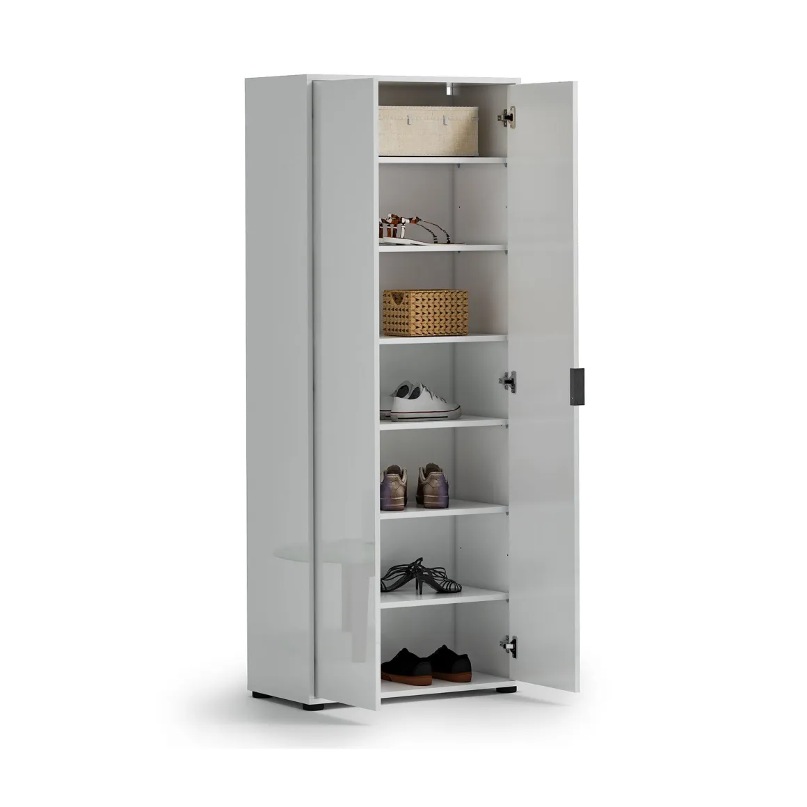 Armadio Multiuso 2 Ante Bianco Lucido Cassetti 6 Ripiani 72.5x180h cm, 2 Ante - Angitola