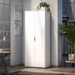 Armadio Multiuso 2 Ante Bianco Lucido Cassetti 6 Ripiani 72.5x180h cm, 2 Ante - Angitola