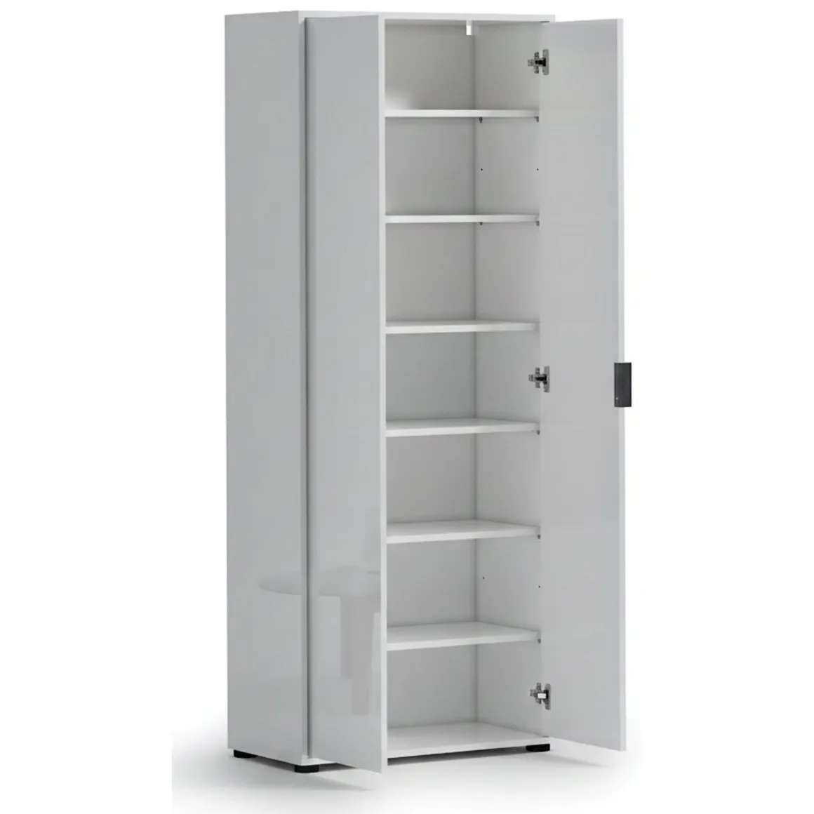 Armadio Multiuso 2 Ante Bianco Lucido Cassetti 6 Ripiani 72.5x180h cm, 2 Ante - Angitola