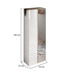 Armadio Multiuso 2 Ante Bianco Lucido Trasparente 8 Ripiani Cassetti 70x185h cm, 9 Vani - Gradoli
