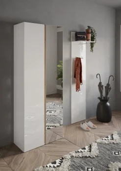 Armadio Multiuso 2 Ante Bianco Lucido Trasparente 8 Ripiani Cassetti 70x185h cm, 9 Vani - Gradoli