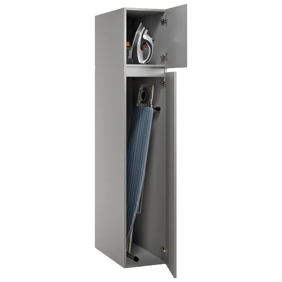 Armadio Multiuso 2 Ante Grigio 3 Ripiani 2 Ante 35x195h cm, Ideale per Lavanderia Made in Italy - Gilroy