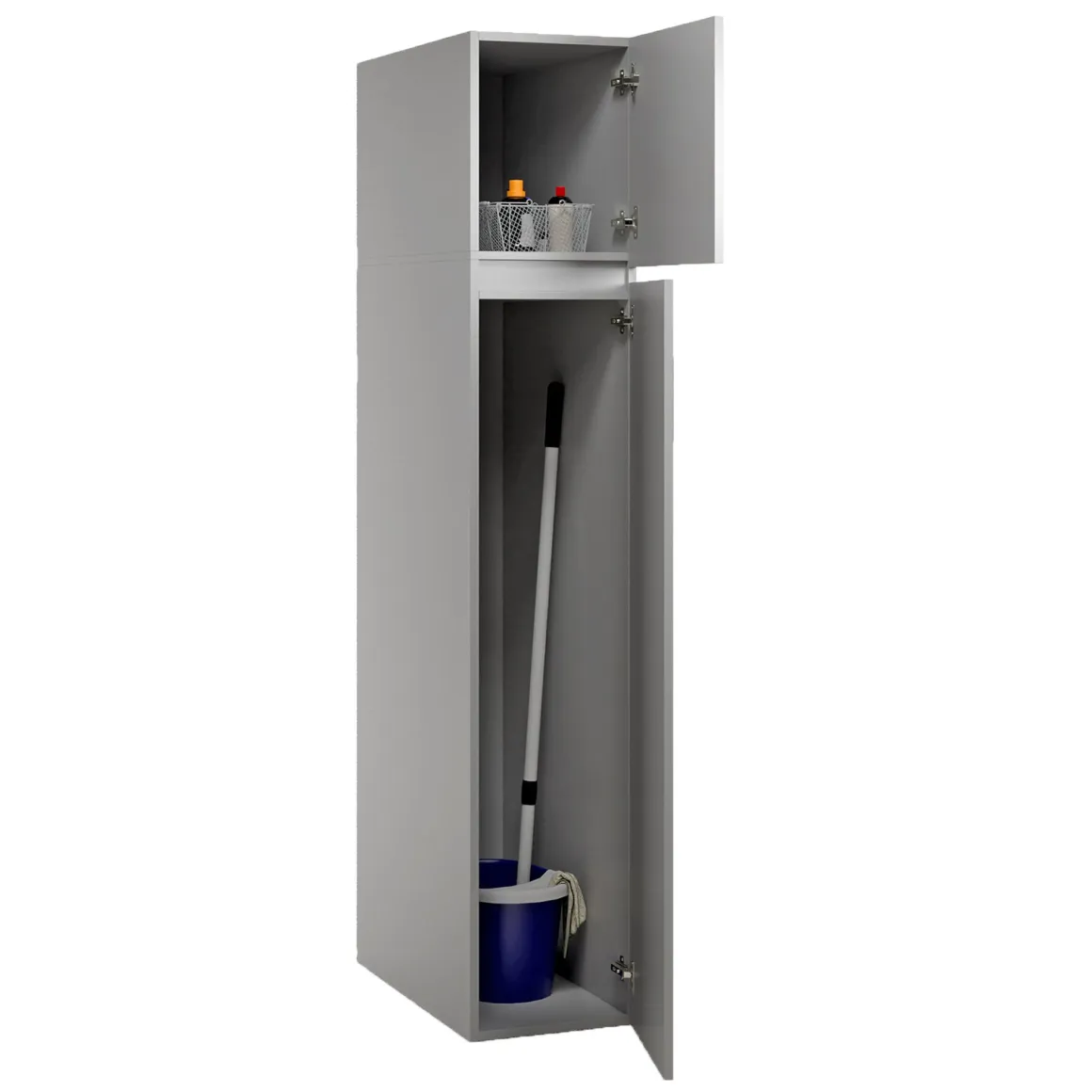 Armadio Multiuso 2 Ante Grigio 3 Ripiani 2 Ante 35x195h cm, Ideale per Lavanderia Made in Italy - Gilroy