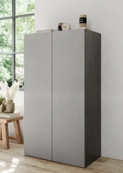 Armadio Multiuso 2 Ante Grigio Cemento 5 Ripiani Apertura Manuale 63x114h cm, 2 Ante - Floro