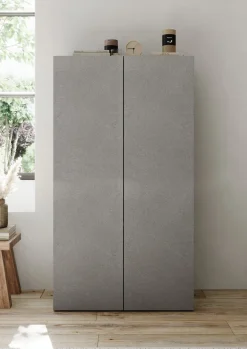 Armadio Multiuso 2 Ante Grigio Cemento 5 Ripiani Apertura Manuale 63x114h cm, 2 Ante - Floro
