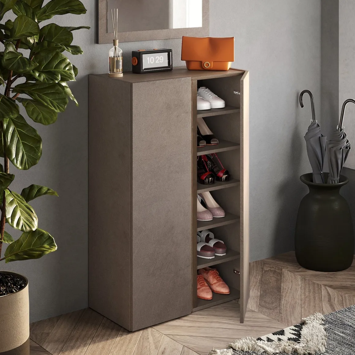 Armadi Multiuso 2 Ante > Dmora Armadio Multiuso 2 Ante Marrone Bronzo Trasparente 8 Ripiani Apertura Manuale 70x185h cm, 9 Vani - Salcito Trasparente, Marrone Bronzo