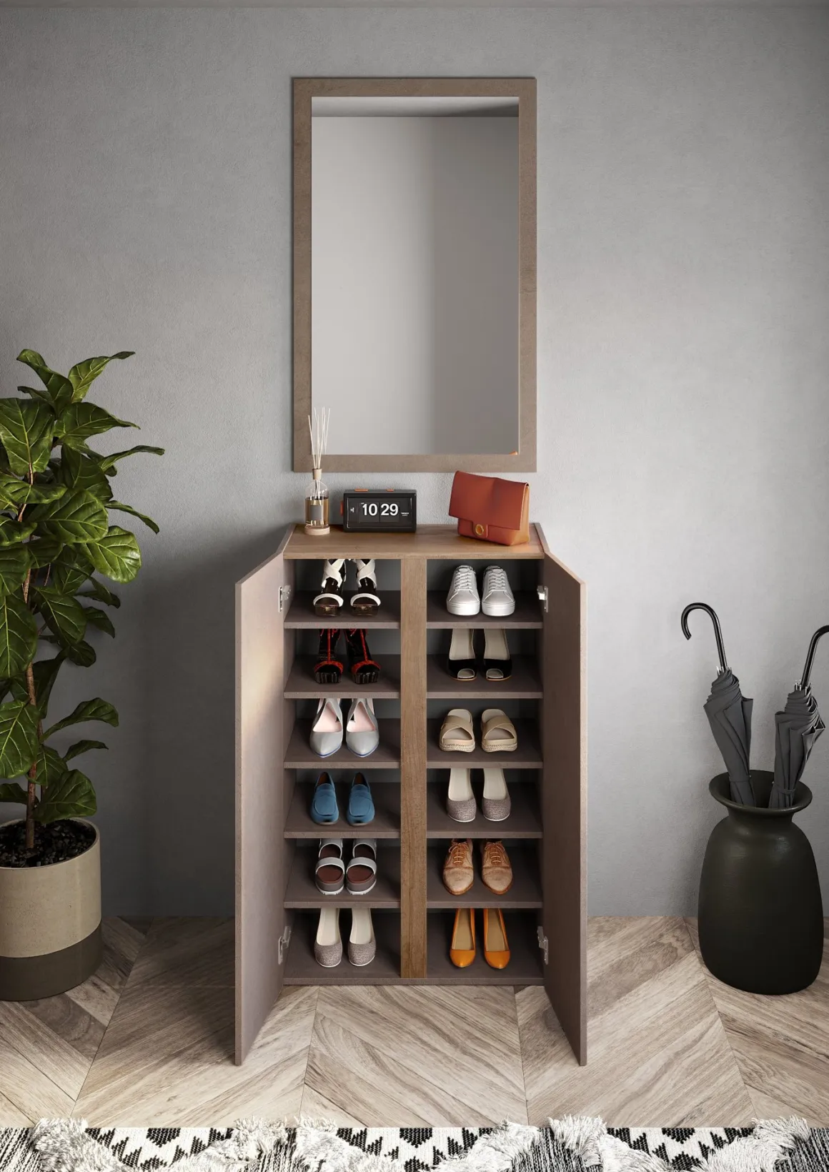 Armadi Multiuso 2 Ante > Dmora Armadio Multiuso 2 Ante Marrone Bronzo Trasparente 8 Ripiani Apertura Manuale 70x185h cm, 9 Vani - Salcito Trasparente, Marrone Bronzo